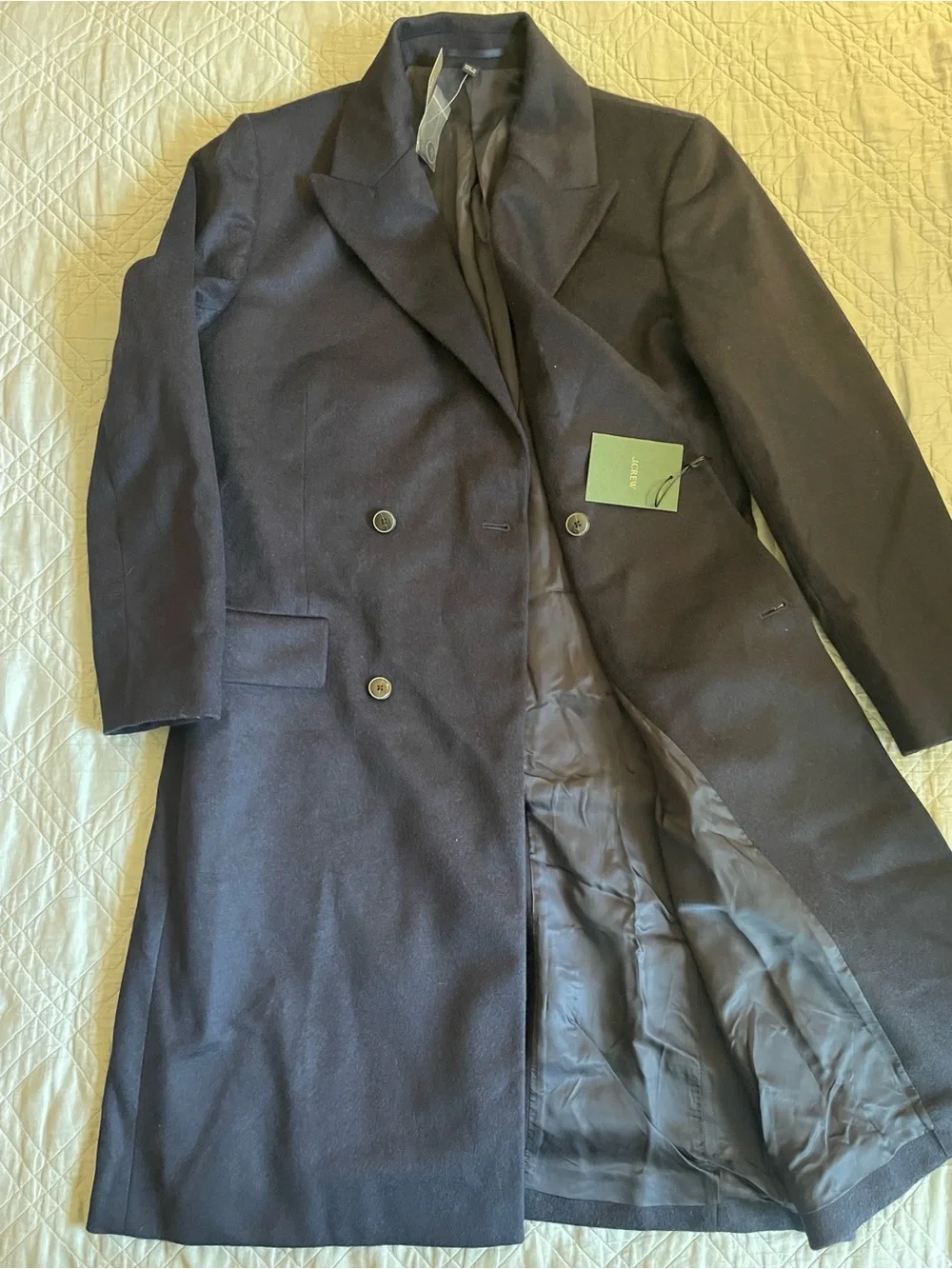 J. CREW Double-breasted topcoat in English merino wool Navy 38S NWT $998 C0035